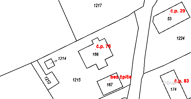 Buk 75 na parcele st. 166 v KÚ Buk pod Boubínem, Katastrální mapa