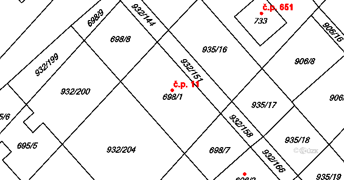 Kvasice 11 na parcele st. 698/1 v KÚ Kvasice, Katastrální mapa