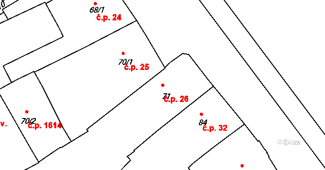 Holešov 26 na parcele st. 71 v KÚ Holešov, Katastrální mapa
