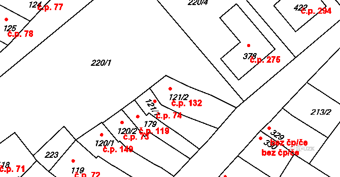 Klenovice na Hané 132 na parcele st. 121/2 v KÚ Klenovice na Hané, Katastrální mapa