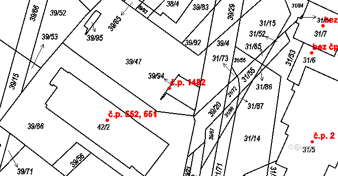 Bystrc 1482, Brno na parcele st. 39/94 v KÚ Bystrc, Katastrální mapa