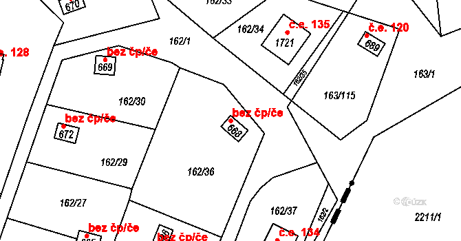 Horoměřice 105881601 na parcele st. 668 v KÚ Horoměřice, Katastrální mapa