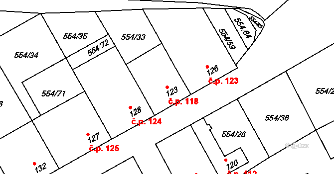 Kravsko 118 na parcele st. 123 v KÚ Kravsko, Katastrální mapa