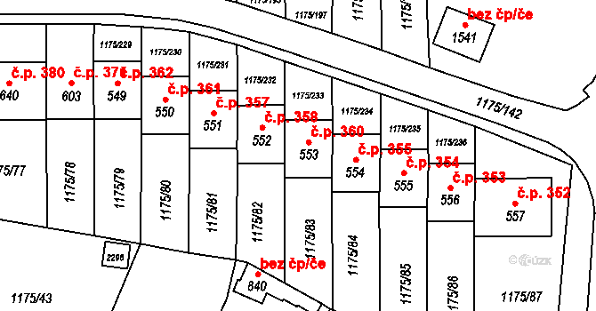 Vranov nad Dyjí 360 na parcele st. 553 v KÚ Vranov nad Dyjí, Katastrální mapa