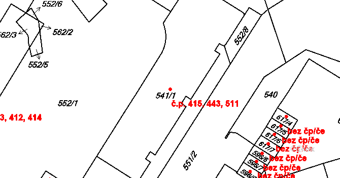Přerov I-Město 415,443,511, Přerov na parcele st. 541/1 v KÚ Přerov, Katastrální mapa