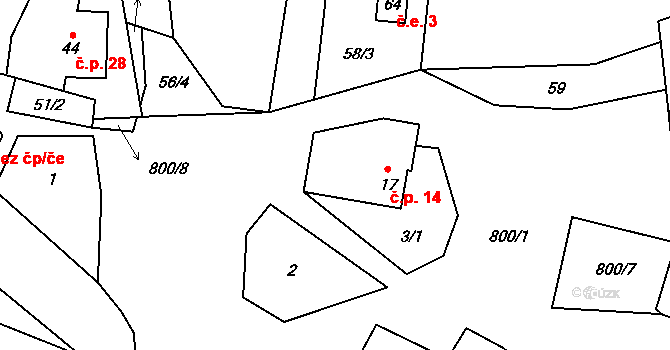 Hranice IX-Uhřínov 14, Hranice na parcele st. 17 v KÚ Uhřínov u Hranic, Katastrální mapa