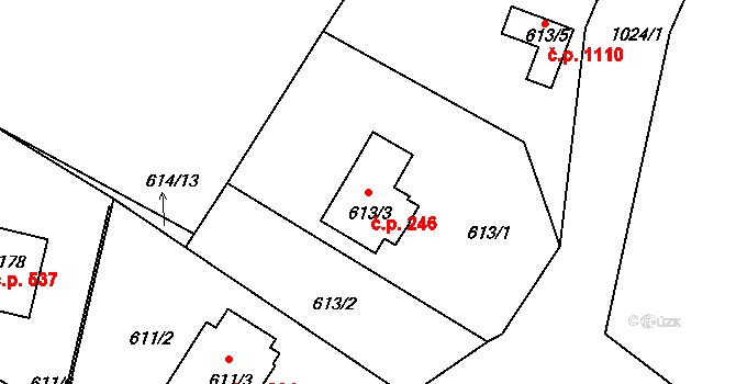 Srubec 246 na parcele st. 613/3 v KÚ Srubec, Katastrální mapa