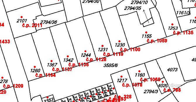 Aš 1119 na parcele st. 1231 v KÚ Aš, Katastrální mapa