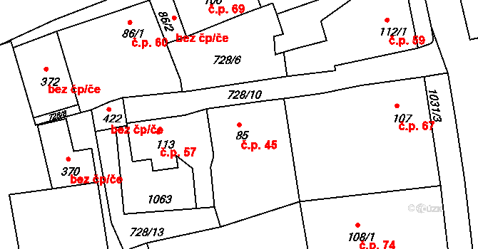Otovice 45 na parcele st. 85 v KÚ Otovice u Karlových Var, Katastrální mapa