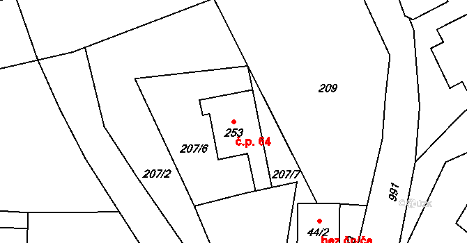 Dubina 64, Šemnice na parcele st. 253 v KÚ Šemnice, Katastrální mapa