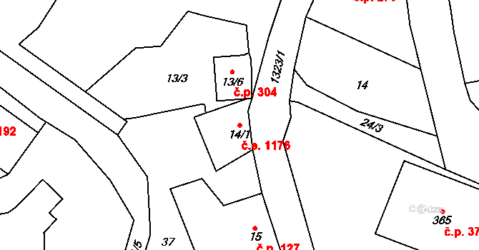 Janov nad Nisou 1176 na parcele st. 14/1 v KÚ Janov nad Nisou, Katastrální mapa