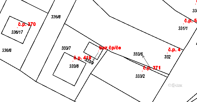 Kačice 120521601 na parcele st. 333/9 v KÚ Kačice, Katastrální mapa