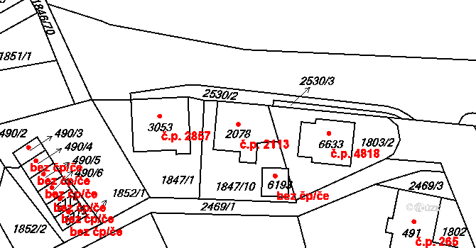Jablonec nad Nisou 2113 na parcele st. 2078 v KÚ Jablonec nad Nisou, Katastrální mapa