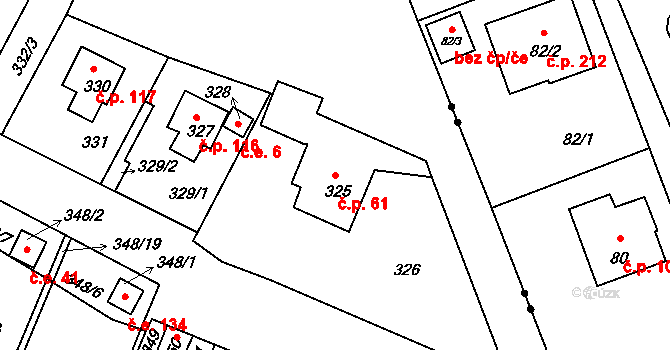 Antonínův Důl 61, Jihlava na parcele st. 325 v KÚ Pávov, Katastrální mapa