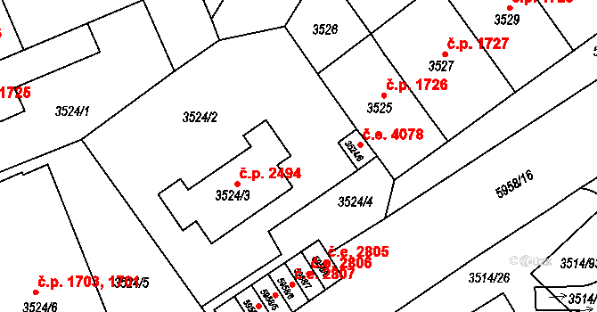 Jihlava 4078 na parcele st. 3524/8 v KÚ Jihlava, Katastrální mapa