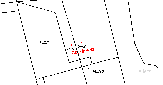 Bocanovice 52 na parcele st. 96/2 v KÚ Bocanovice, Katastrální mapa