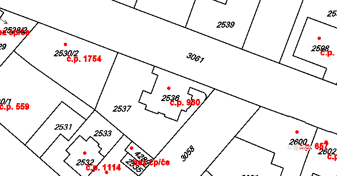 Čelákovice 930 na parcele st. 2536 v KÚ Čelákovice, Katastrální mapa