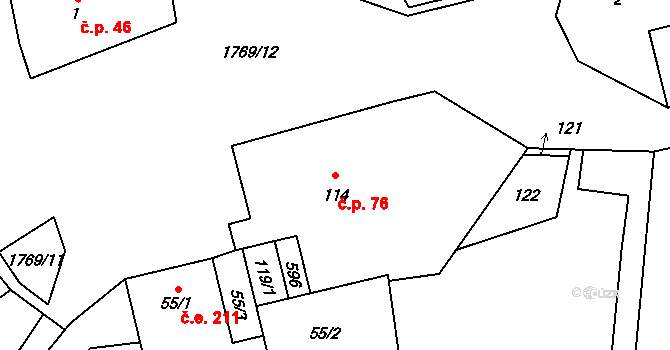 Bratronice 76 na parcele st. 114 v KÚ Bratronice u Kladna, Katastrální mapa