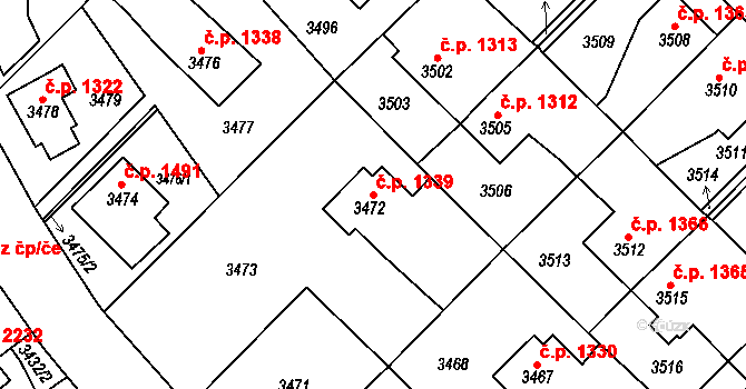 Roztoky 1339 na parcele st. 3472 v KÚ Žalov, Katastrální mapa