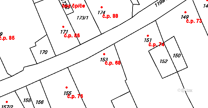 Kravaře 68 na parcele st. 153 v KÚ Kravaře v Čechách, Katastrální mapa