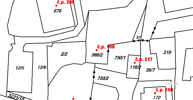 Kamenná 138, Jílové na parcele st. 366/2 v KÚ Jílové u Děčína, Katastrální mapa
