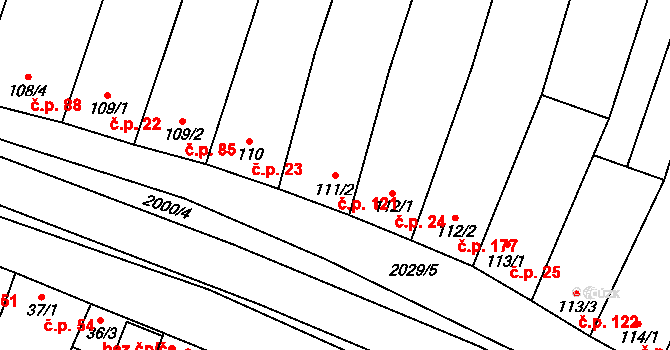 Louka 121 na parcele st. 111/2 v KÚ Louka u Ostrohu, Katastrální mapa