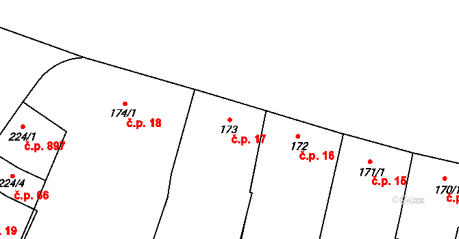 Kyjov 17 na parcele st. 173 v KÚ Kyjov, Katastrální mapa