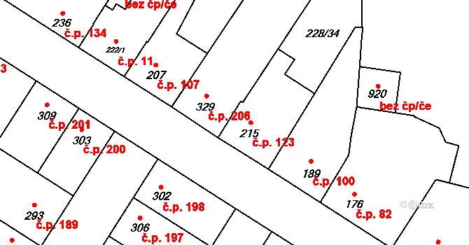 Humny 123, Pchery na parcele st. 215 v KÚ Pchery, Katastrální mapa