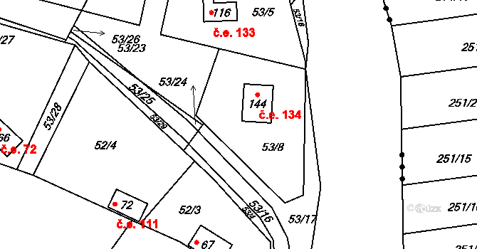 Rounek 134, Vyskytná nad Jihlavou na parcele st. 144 v KÚ Rounek, Katastrální mapa
