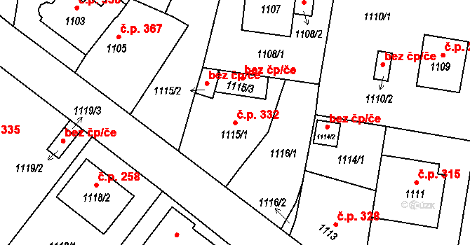 Vrbno pod Pradědem 332 na parcele st. 1115/1 v KÚ Vrbno pod Pradědem, Katastrální mapa