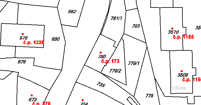 Rýmařov 173 na parcele st. 780 v KÚ Rýmařov, Katastrální mapa