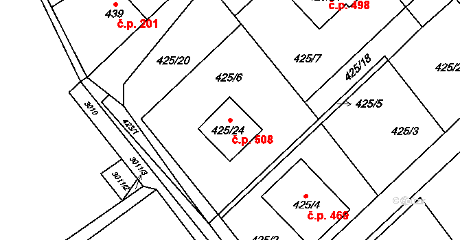 Krmelín 508 na parcele st. 425/24 v KÚ Krmelín, Katastrální mapa