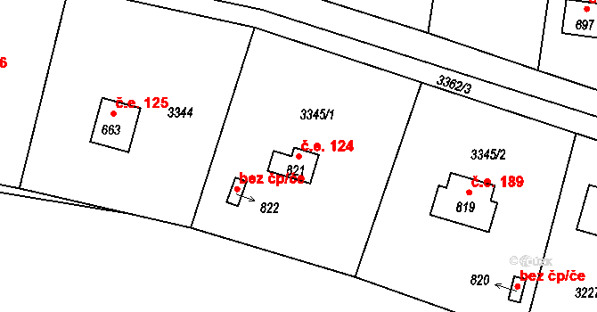 Hvozdec 124, Poříčí nad Sázavou na parcele st. 821 v KÚ Poříčí nad Sázavou, Katastrální mapa