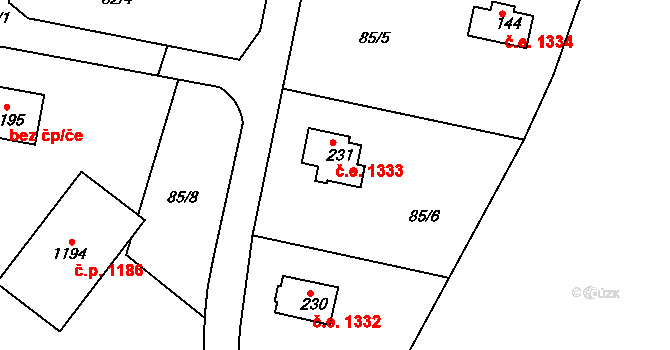 Ládví 1333, Kamenice na parcele st. 231 v KÚ Ládví, Katastrální mapa