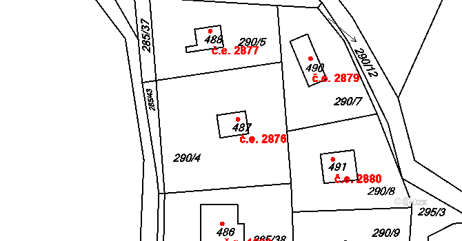 Těptín 2876, Kamenice na parcele st. 487 v KÚ Těptín, Katastrální mapa