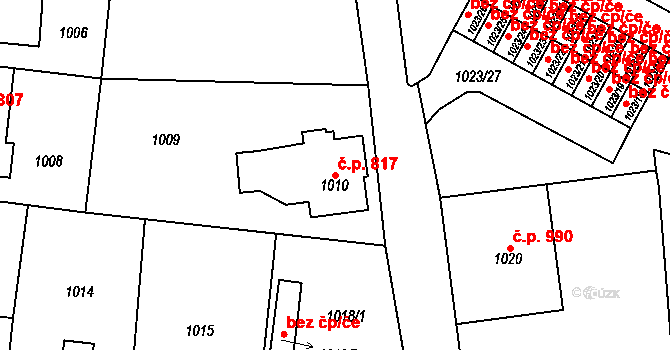 Frýdlant 817 na parcele st. 1010 v KÚ Frýdlant, Katastrální mapa