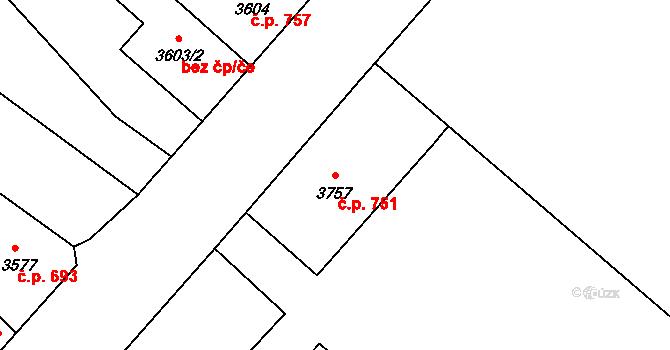 Děčín V-Rozbělesy 751, Děčín na parcele st. 3757 v KÚ Podmokly, Katastrální mapa