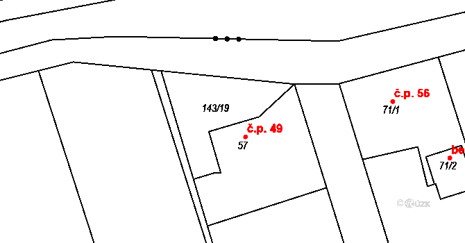 Podbrdy 49 na parcele st. 57 v KÚ Podbrdy, Katastrální mapa
