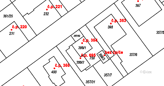 Klecany 354 na parcele st. 399/1 v KÚ Klecany, Katastrální mapa