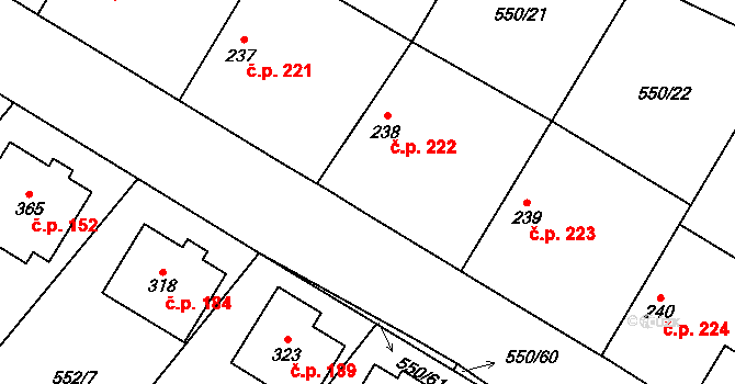Lovčice 222 na parcele st. 238 v KÚ Lovčice u Nového Bydžova, Katastrální mapa