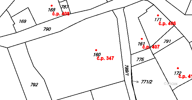 Polánky nad Dědinou 347, Třebechovice pod Orebem na parcele st. 160 v KÚ Polánky nad Dědinou, Katastrální mapa