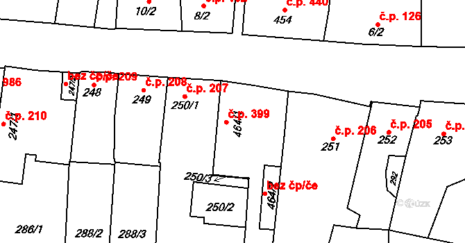 Třebechovice pod Orebem 399 na parcele st. 464/1 v KÚ Třebechovice pod Orebem, Katastrální mapa