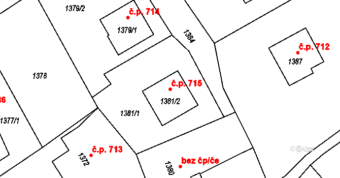 Velká Bystřice 715 na parcele st. 1381/2 v KÚ Velká Bystřice, Katastrální mapa