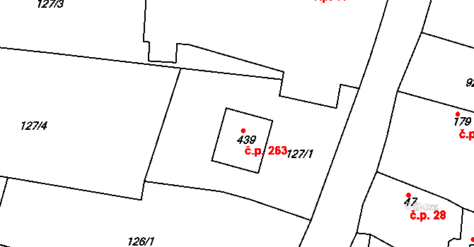 Rosovice 263 na parcele st. 439 v KÚ Rosovice, Katastrální mapa