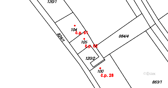 Nučnice 52, Křešice na parcele st. 105 v KÚ Nučnice, Katastrální mapa