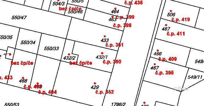 Libochovice 360 na parcele st. 432/1 v KÚ Libochovice, Katastrální mapa