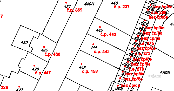 Lovosice 443 na parcele st. 444 v KÚ Lovosice, Katastrální mapa