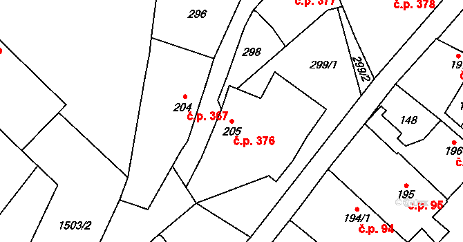 Sobotka 376 na parcele st. 205 v KÚ Sobotka, Katastrální mapa