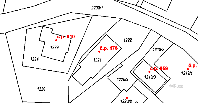 Zašová 176 na parcele st. 1221 v KÚ Zašová, Katastrální mapa