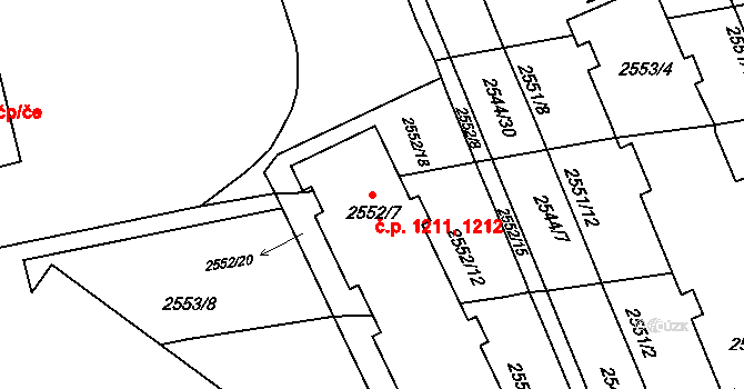 Valašské Meziříčí 1211,1212 na parcele st. 2552/7 v KÚ Valašské Meziříčí-město, Katastrální mapa